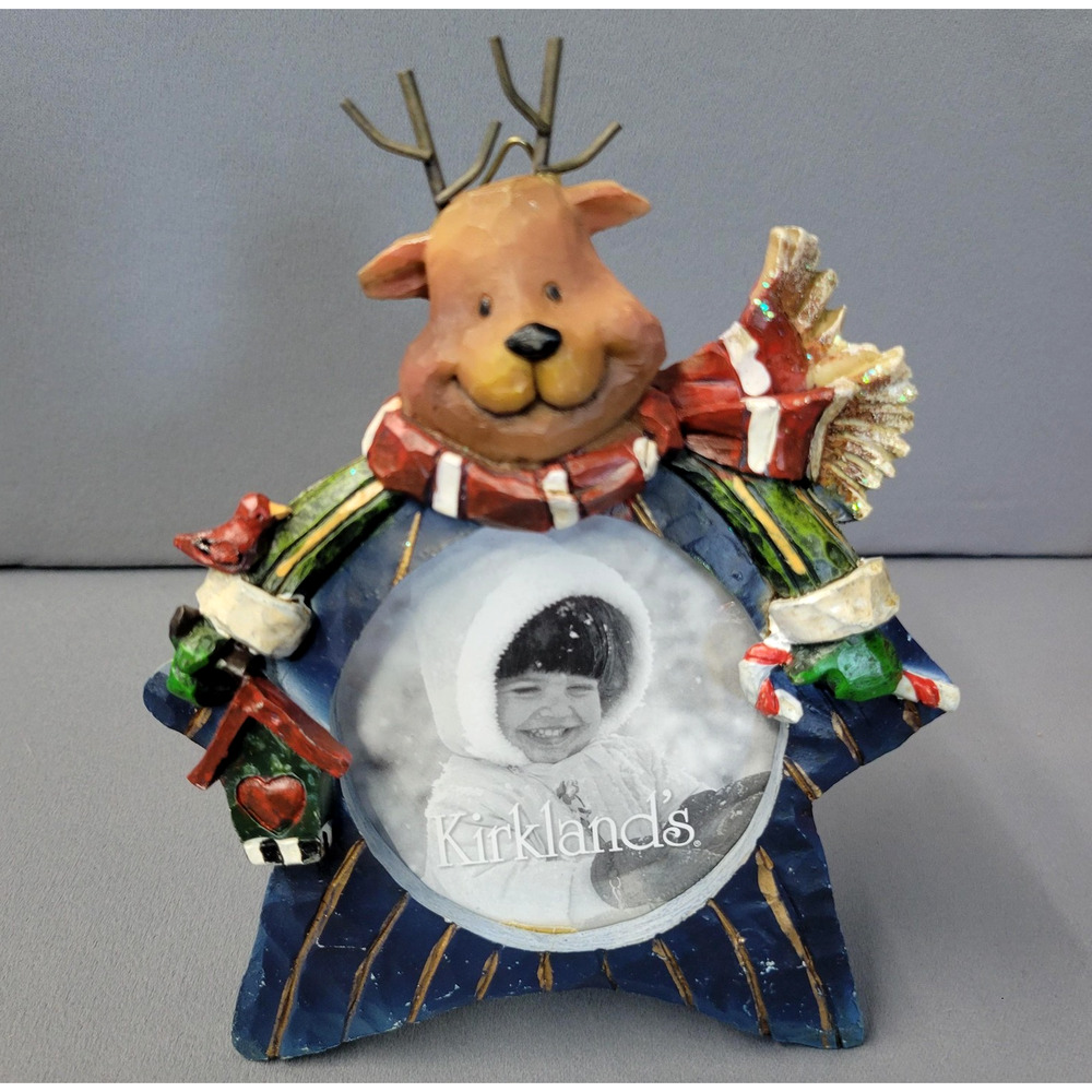 Kirkland's Holiday Reindeer Resin Photo Frame Tabletop Christmas Decor with‎ Box